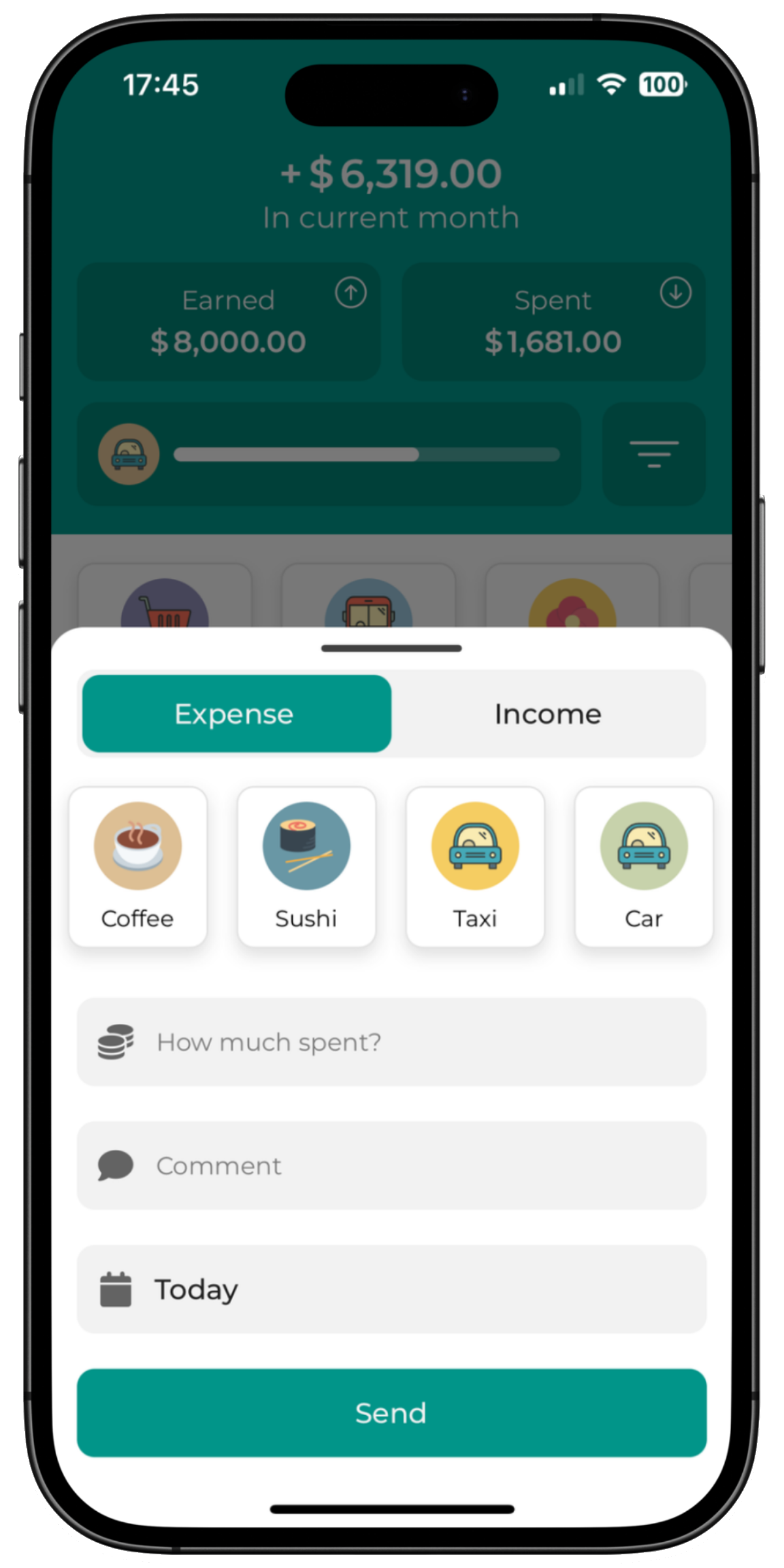 Screenshot of Add Transaction screen